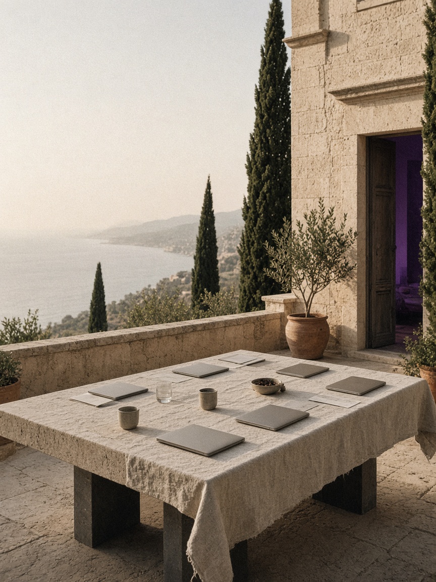Offsite workshop on a Mediterranean terrace